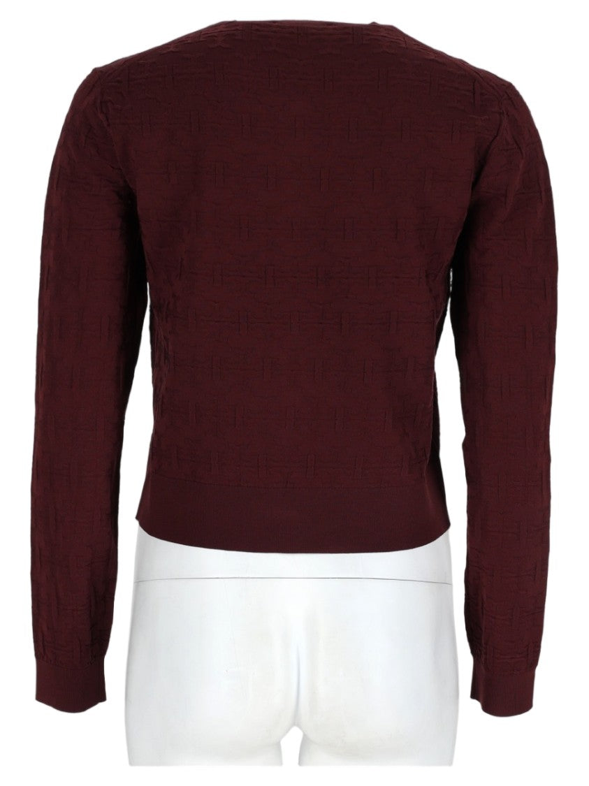 Tory Burch Burgundy Fitted Button-Up Knit Sweater