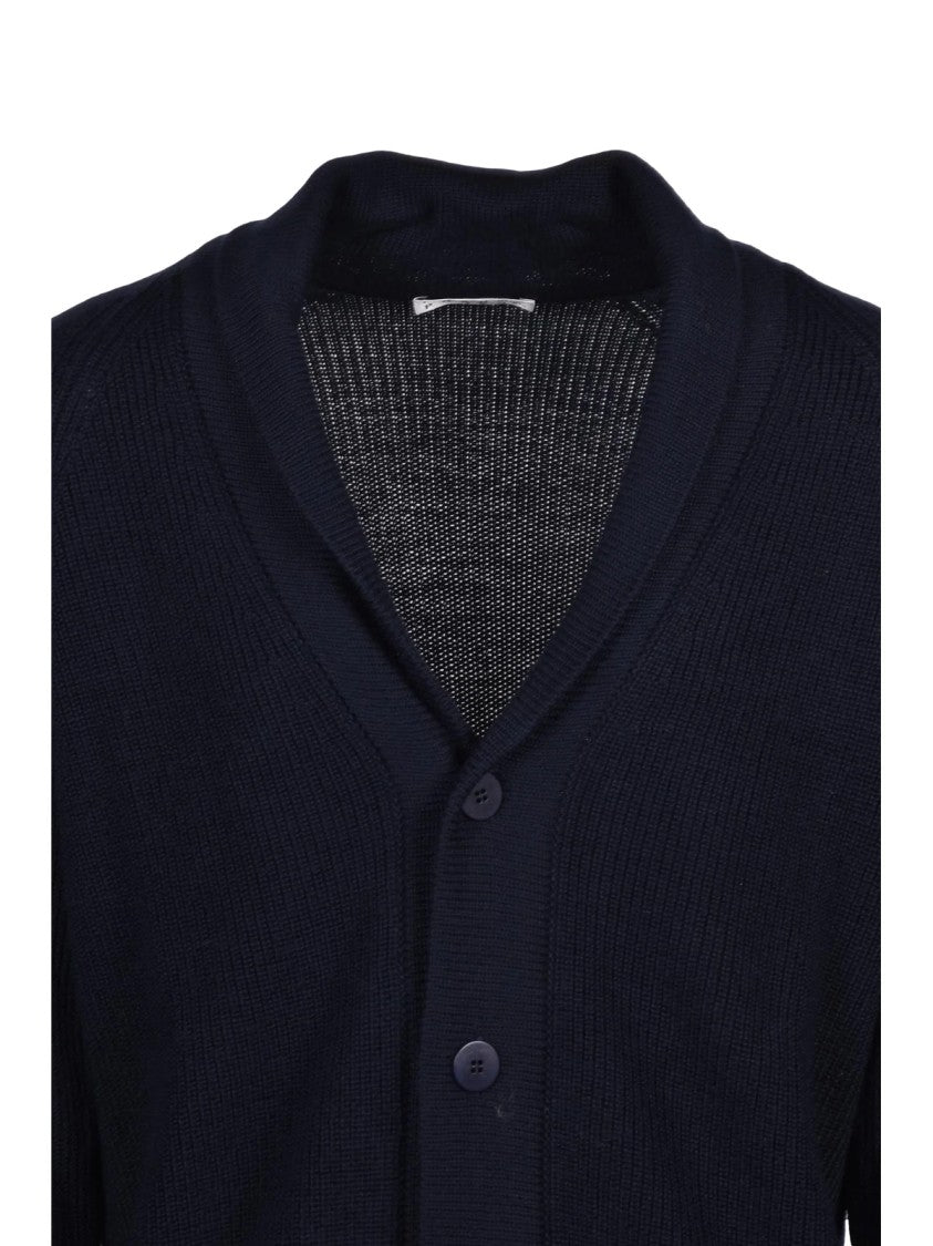Cashmere Company P. Button-Front Navy Blue Cardigan With Raglan Sleeves