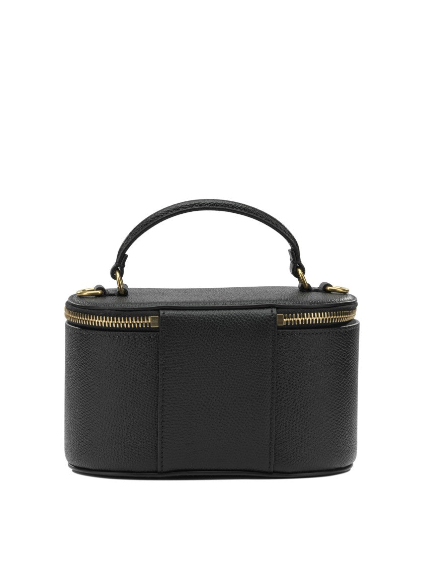 Valentino Garavani Structured Black Calf Leather Handbag With Gold-Tone Hardware