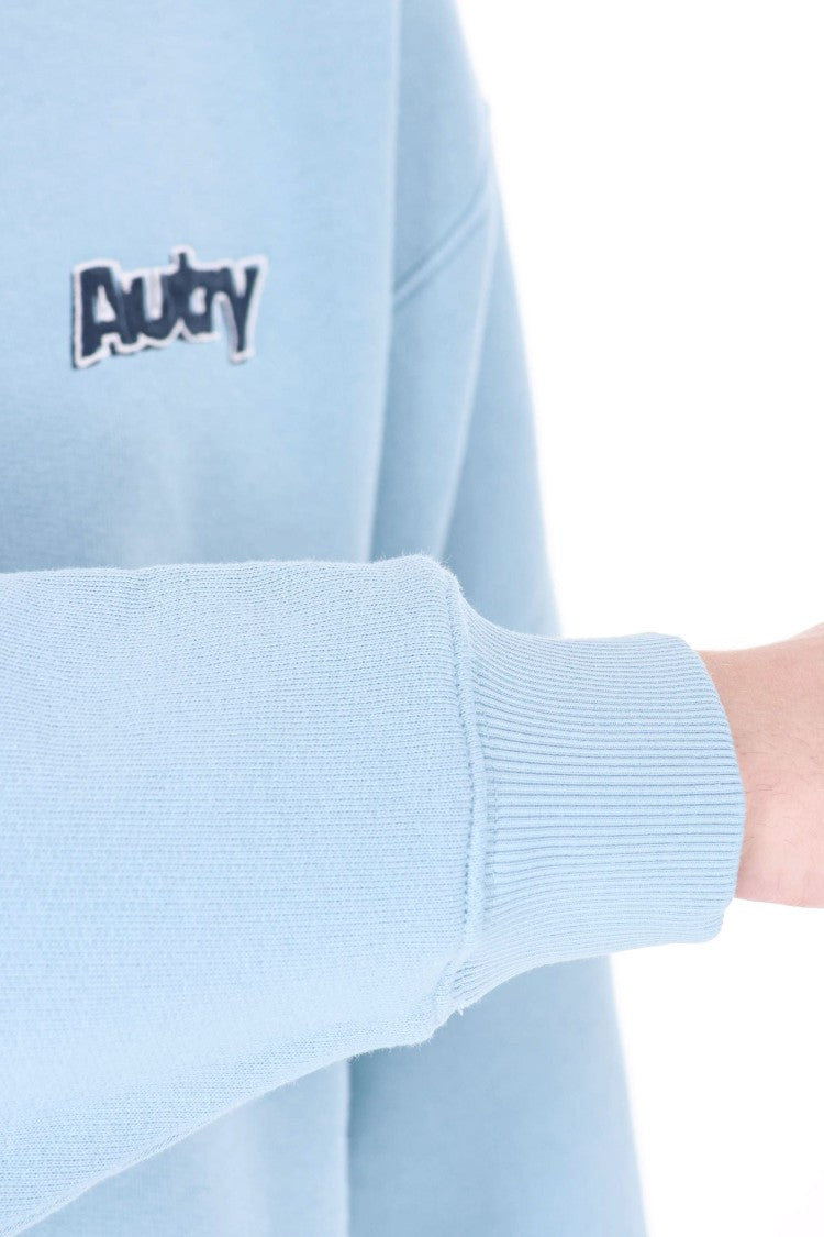Autry Light Blue Central Logo Cotton Crewneck Sweatshirt