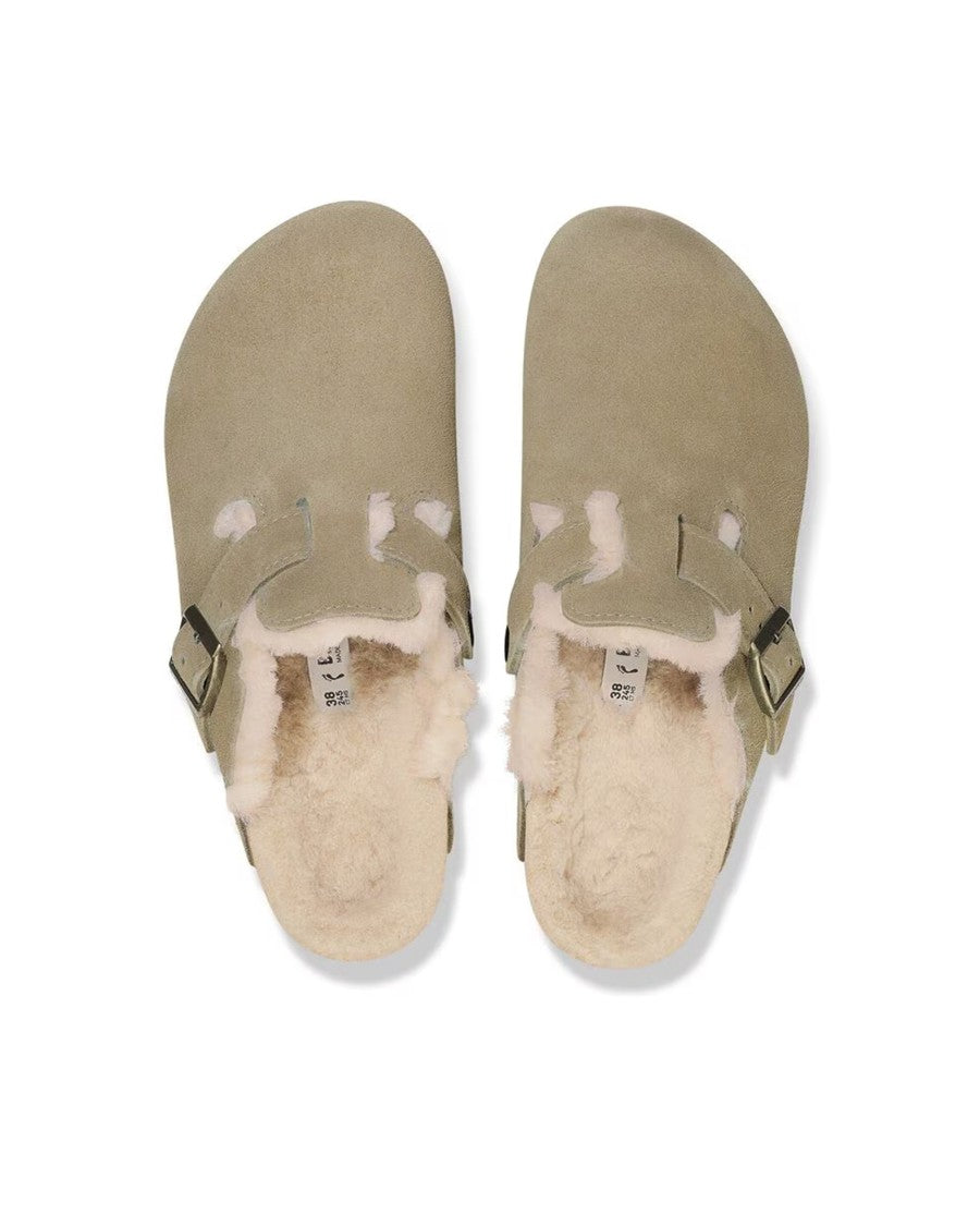 Birkenstock Taupe Boston Shearling Suede Slippers