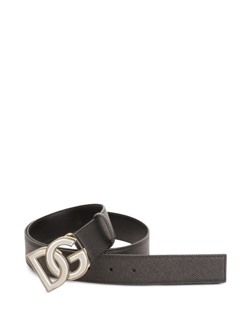 Dolce & Gabbana Black Textured Leather Logo Buckle Belt