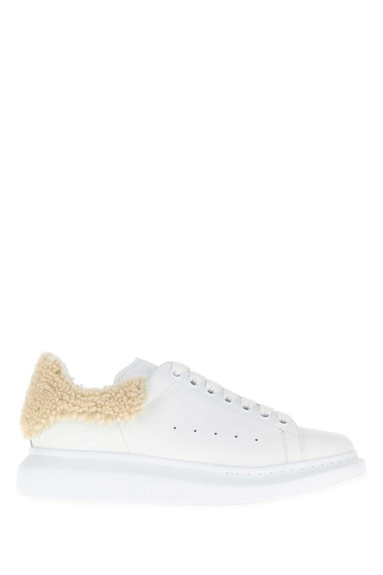 Alexander Mcqueen White Leather Sneakers With Beige Shearling Heel
