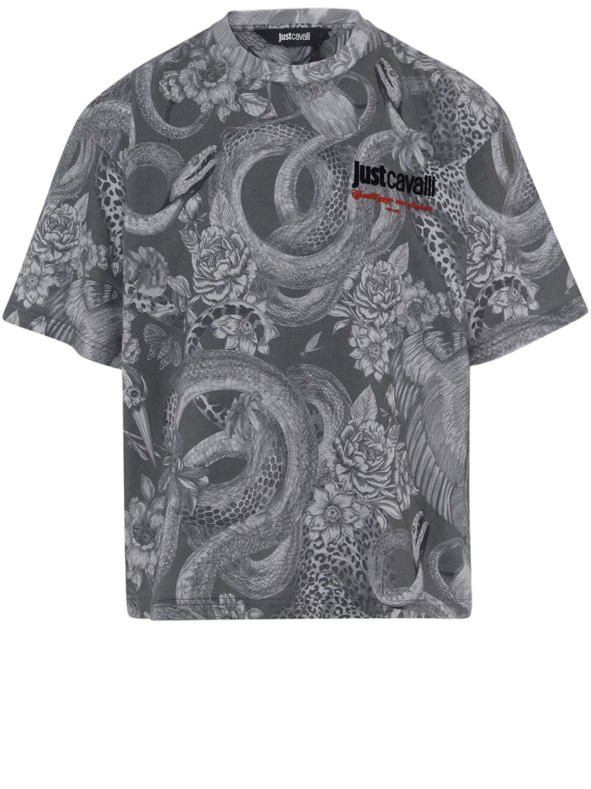 Just Cavalli Cotton T-Shirt With Intricate All-Over Print And Logo Detail