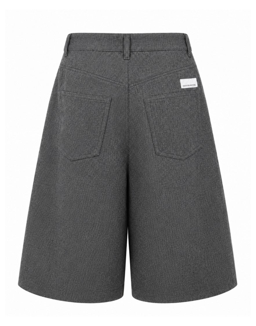 Nine In The Morning Dark Grey Perla Pleated Wool-Blend Bermuda Shorts