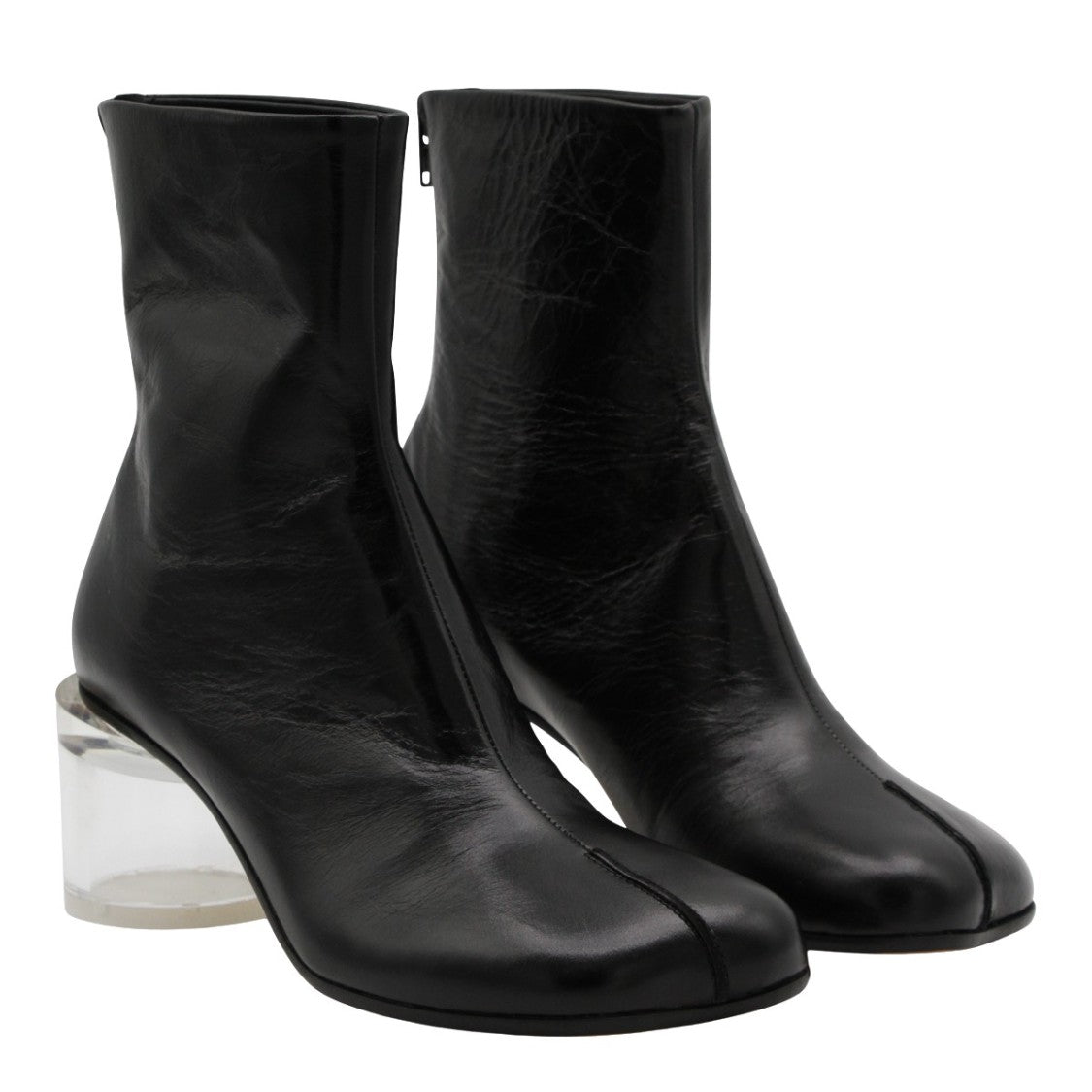 Mm6 By Maison Margiela Split-Toe Black Leather Boots With Transparent Heel