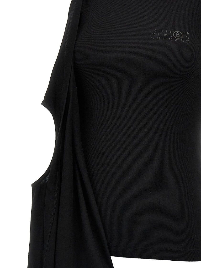 Mm6 By Maison Margiela Ribbed Cotton Jersey Draped Top
