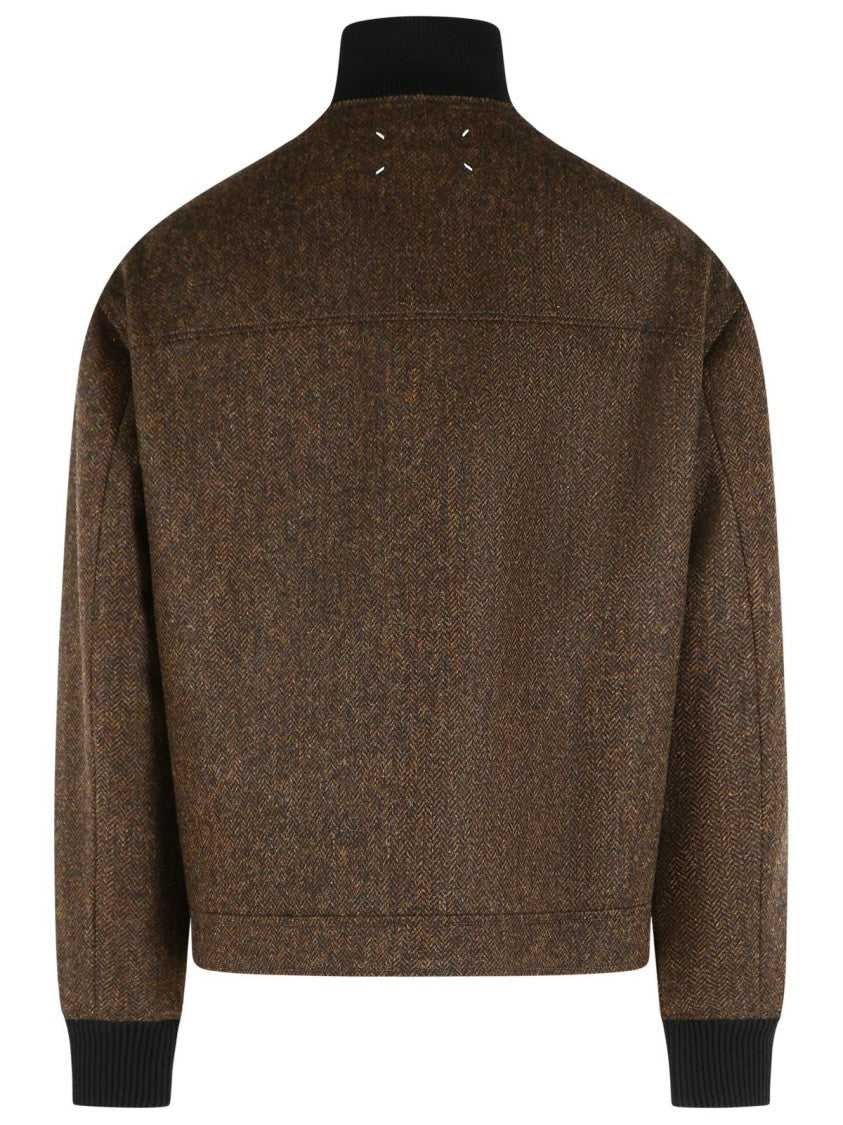 Maison Margiela 'Herringbone' Brown Wool Bomber Jacket