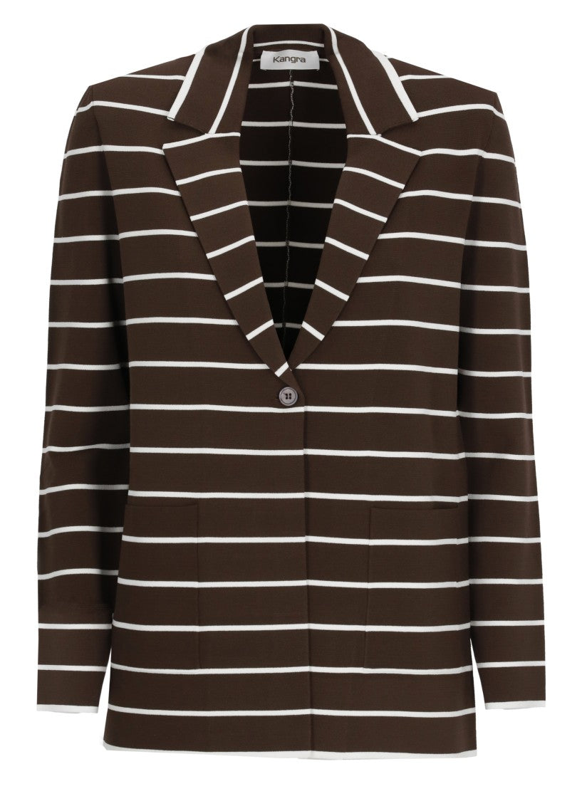 Kangra Brown Viscose Striped Pinstripe Blazer