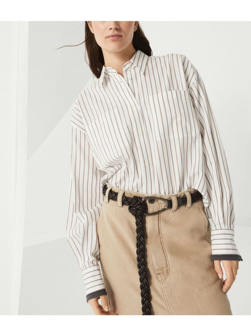 Brunello Cucinelli Vertical Stripe Patterned White Shirt