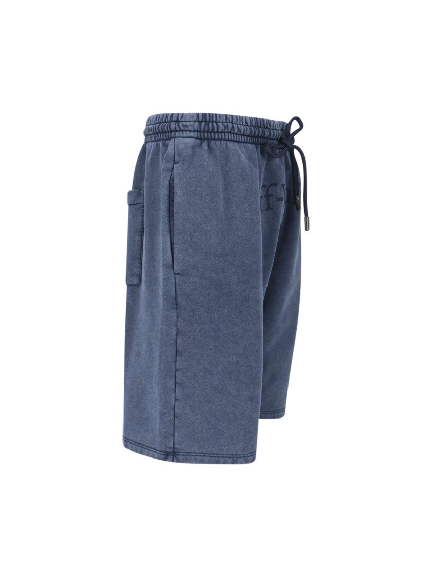 Off-White Blue Mid-Rise Cotton Logo Shorts