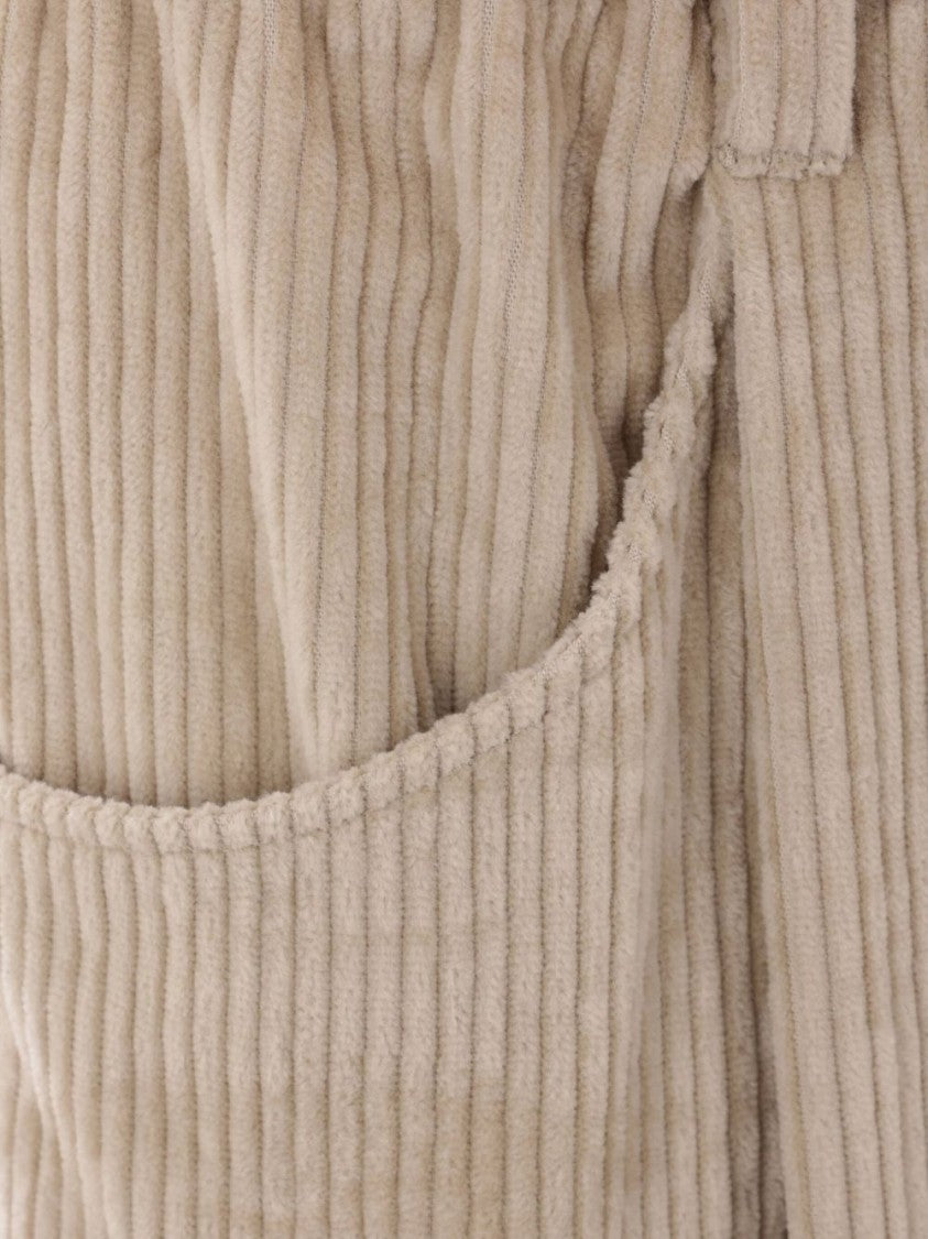 Brunello Cucinelli Relaxed Fit Beige Corduroy Trousers With Elastic Waistband