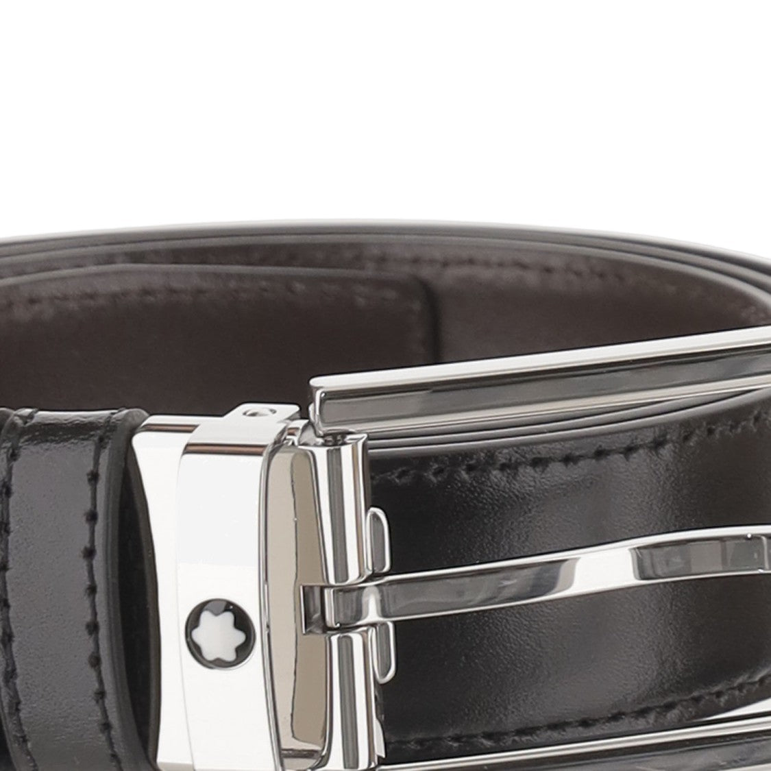 Montblanc Black Reversible Leather Metal Buckles Belt