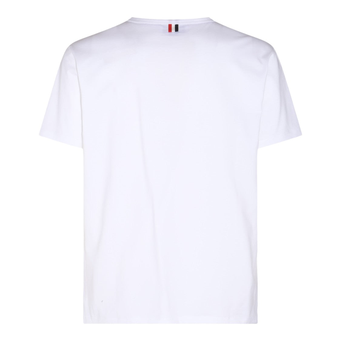 Thom Browne Regular Fit White T-Shirt With Tricolor Stripe Detail
