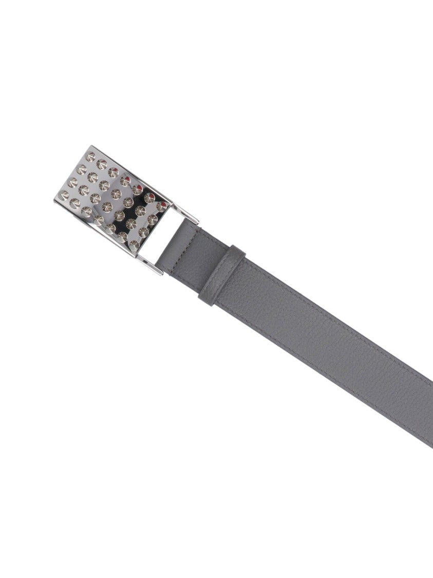 Christian Louboutin Textured Grey Leather Belt With Silver Studs