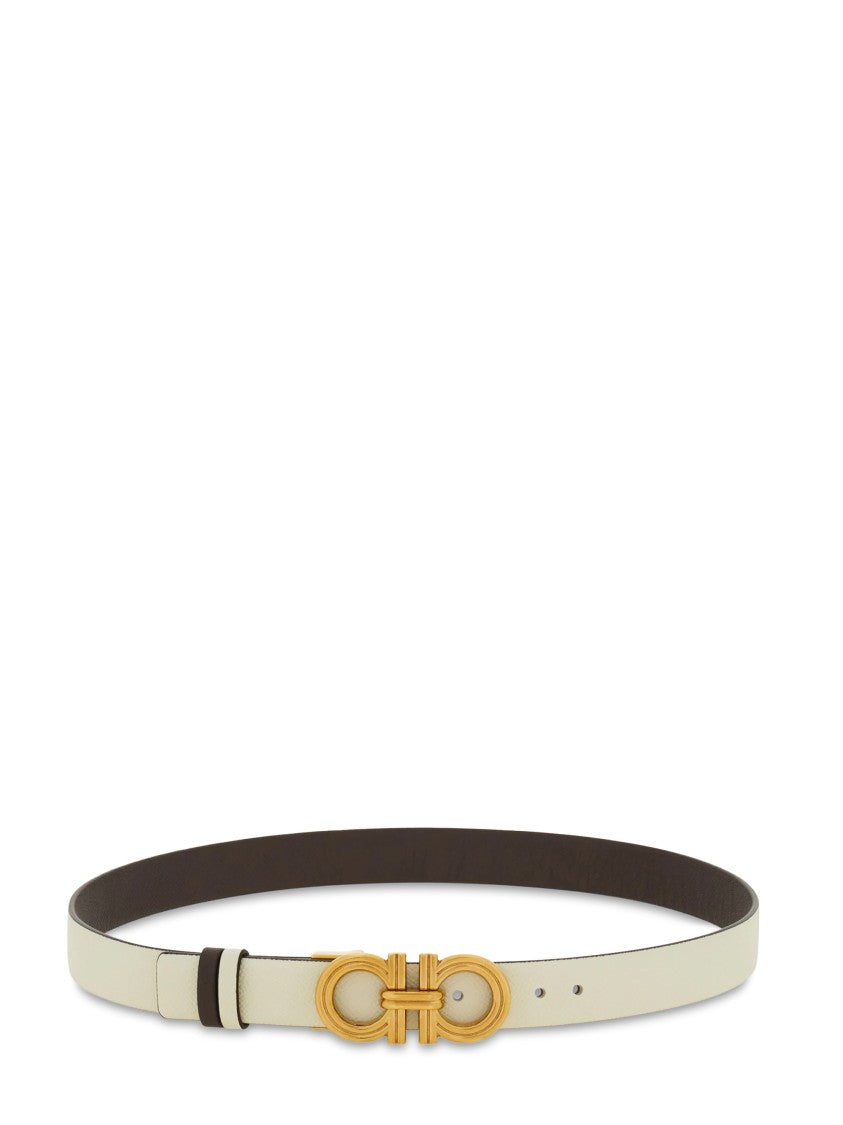 Ferragamo Minimalist Leather Belt With Gold-Tone Double-Gancini Buckle