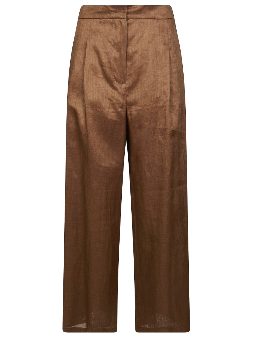 Max Mara Brown Msttartufo Ramie Wide-Leg Pants