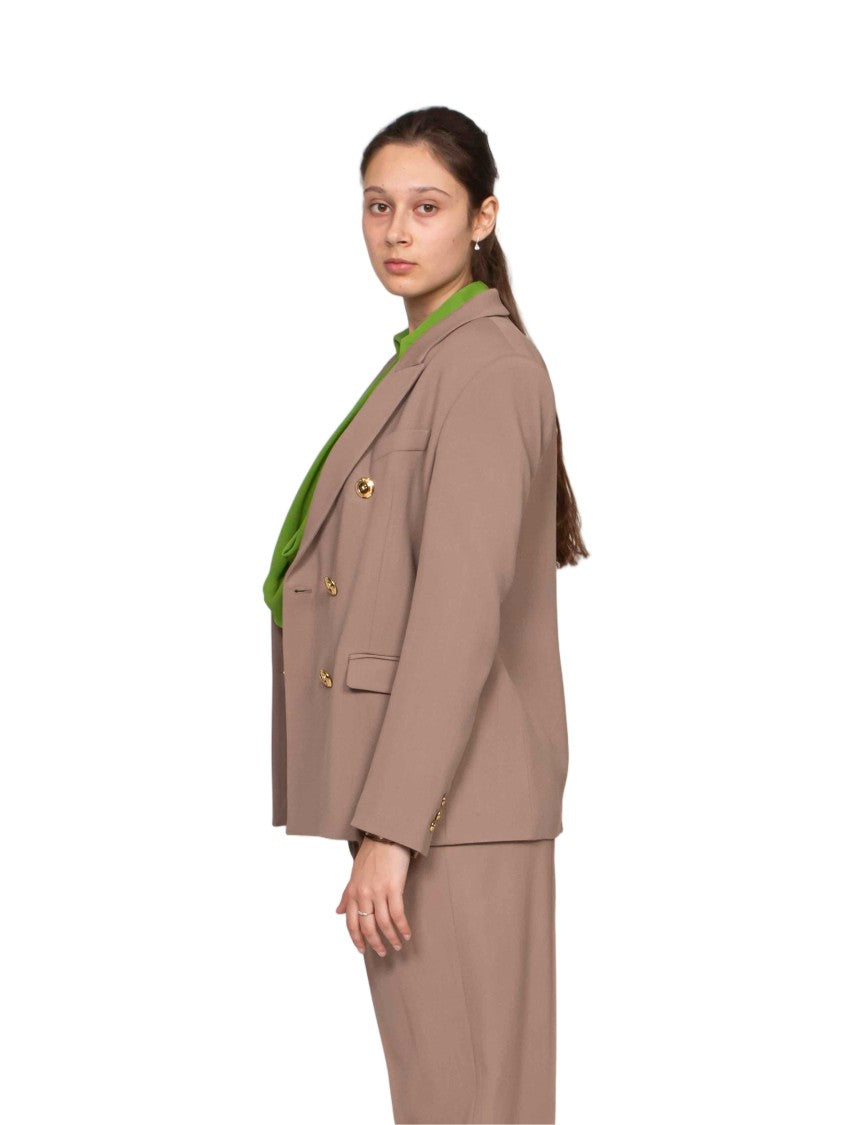 Elisabetta Franchi Double-Breasted Gold-Button Tailored Blazer