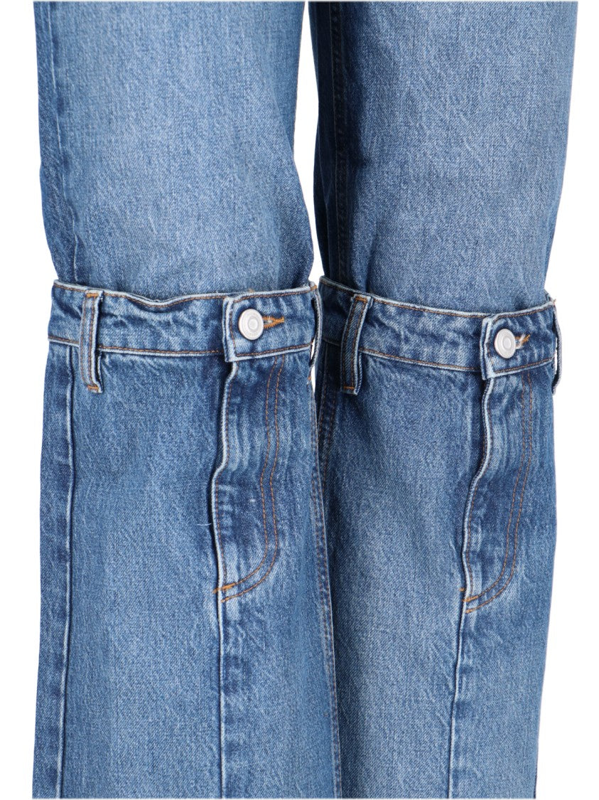 Coperni Open Knees Bootcut Jeans In Blue Denim