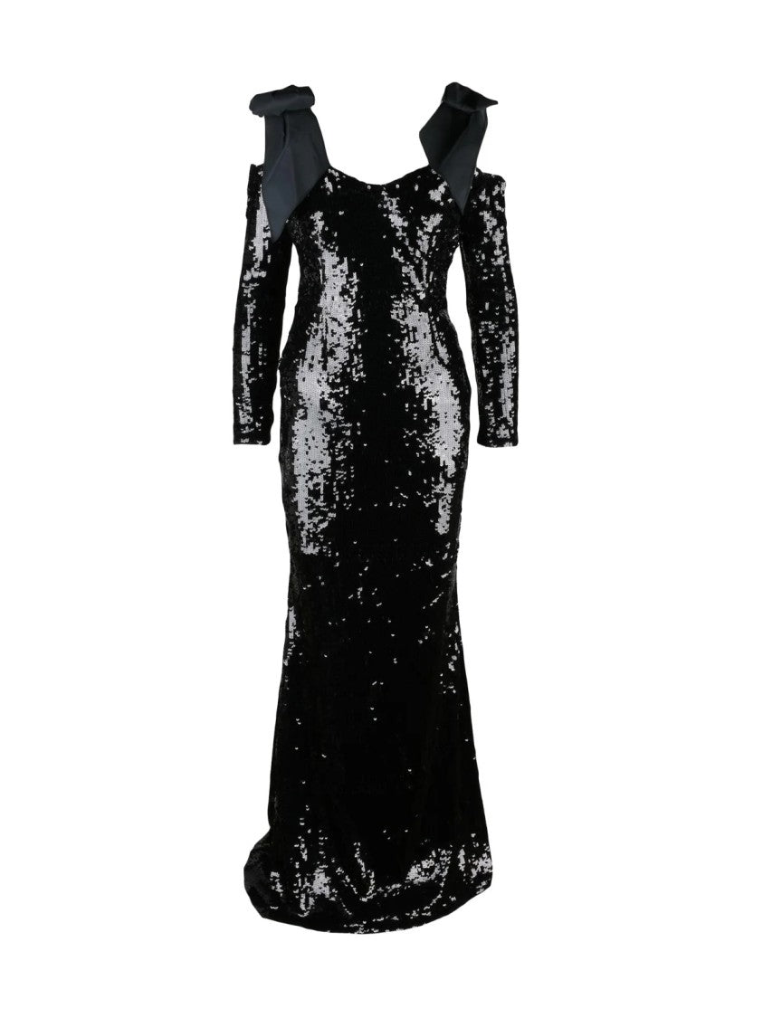 Elisabetta Franchi Black Polyamide Women Long Sequin Dress