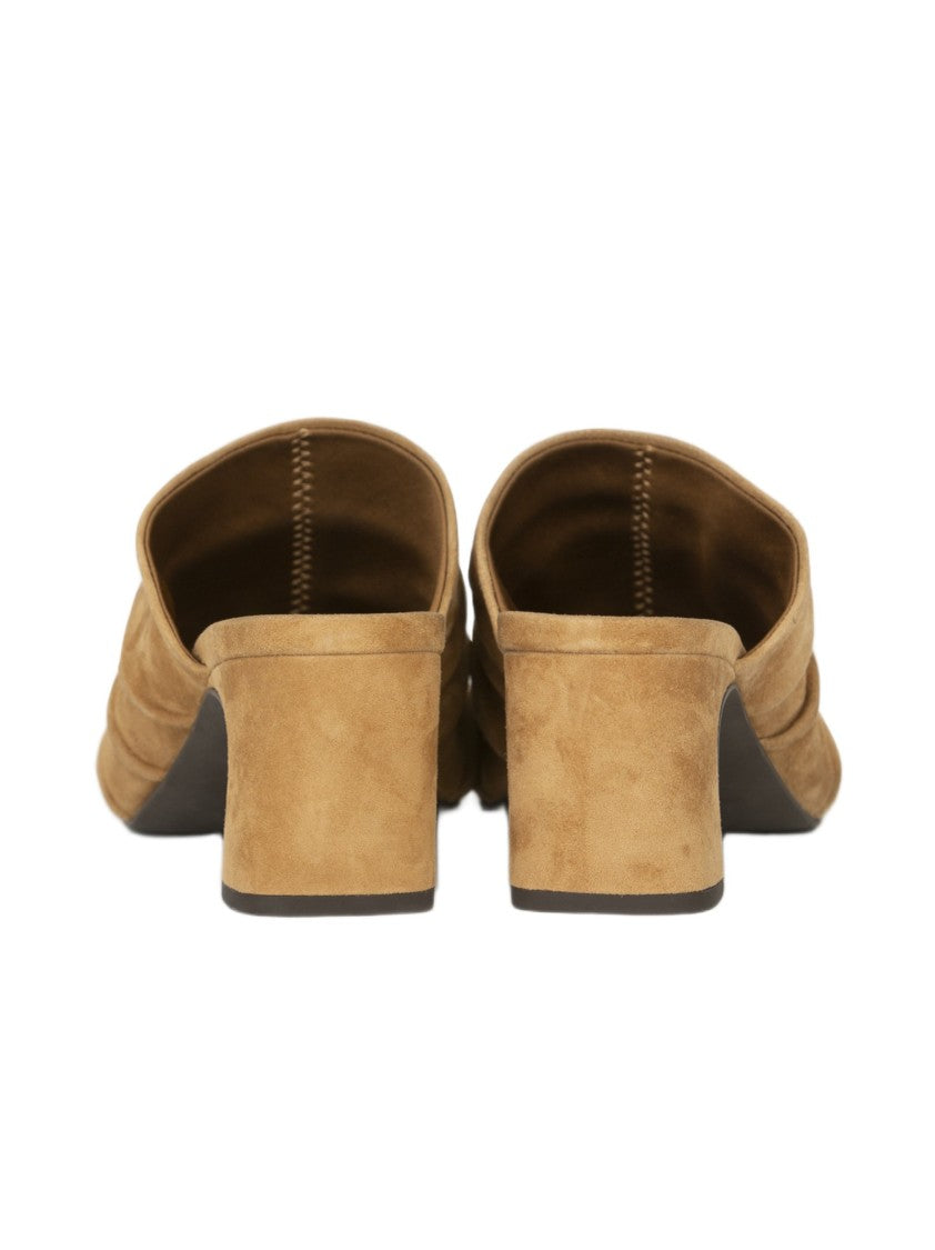 Ash Ruched Suede Slip-On Sandals With Mid-Height Block Heel