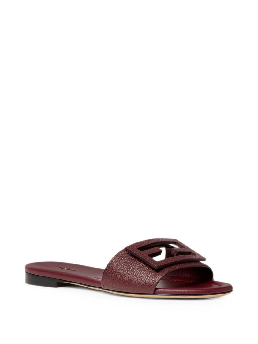 Fendi Burgundy Textured Strap Flat Shoes