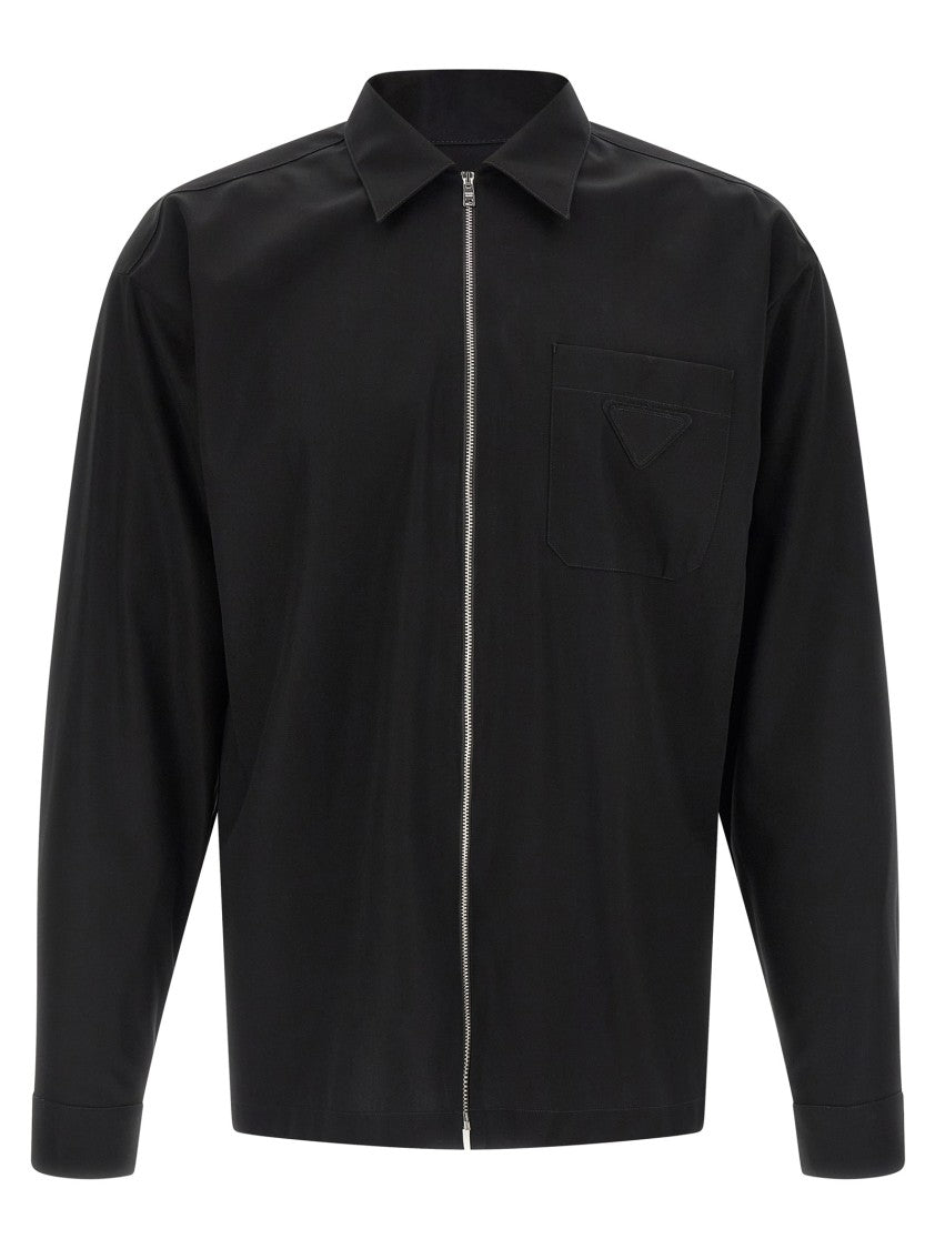 Prada Zip-Front Cotton Shirt With Triangle Logo Detail