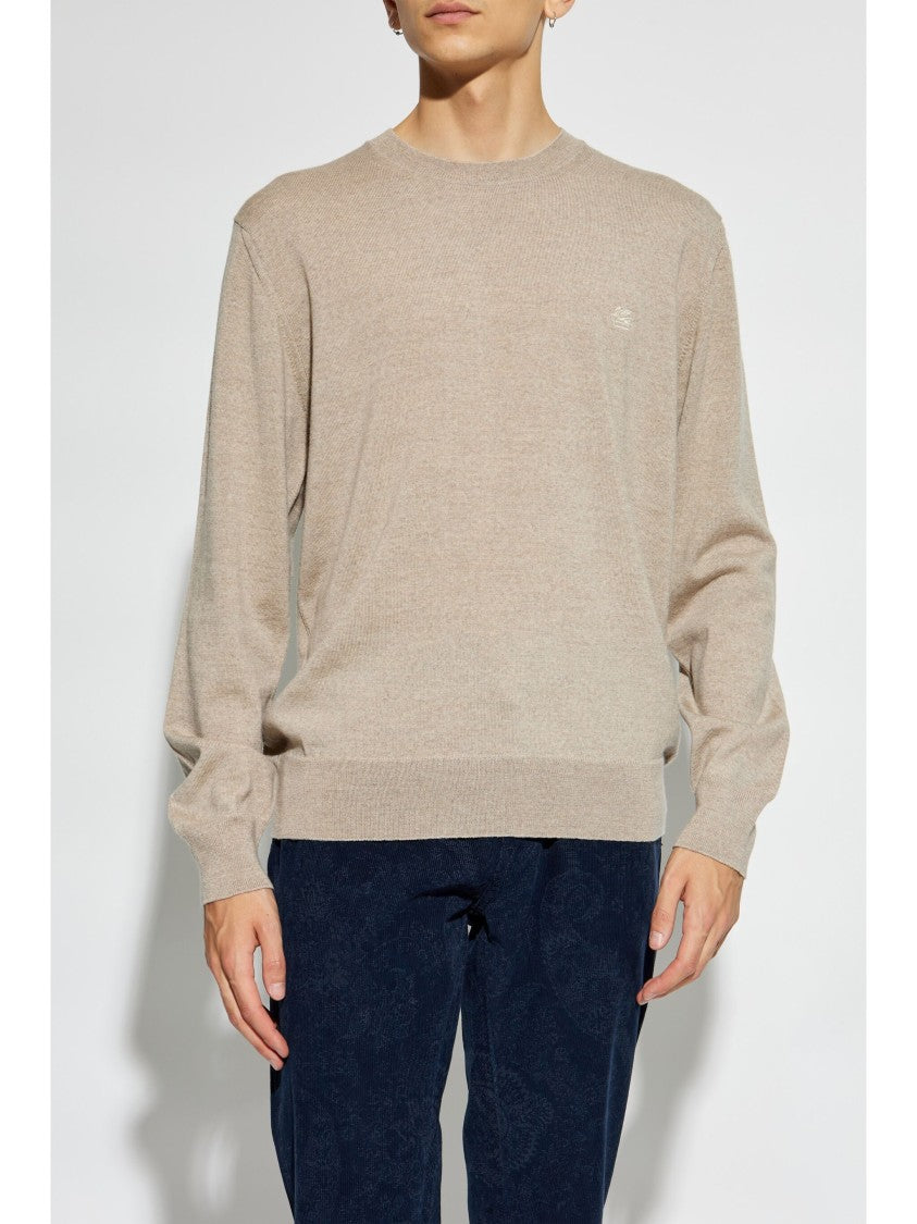 Etro Crew Neck Neutral Beige Wool Sweater