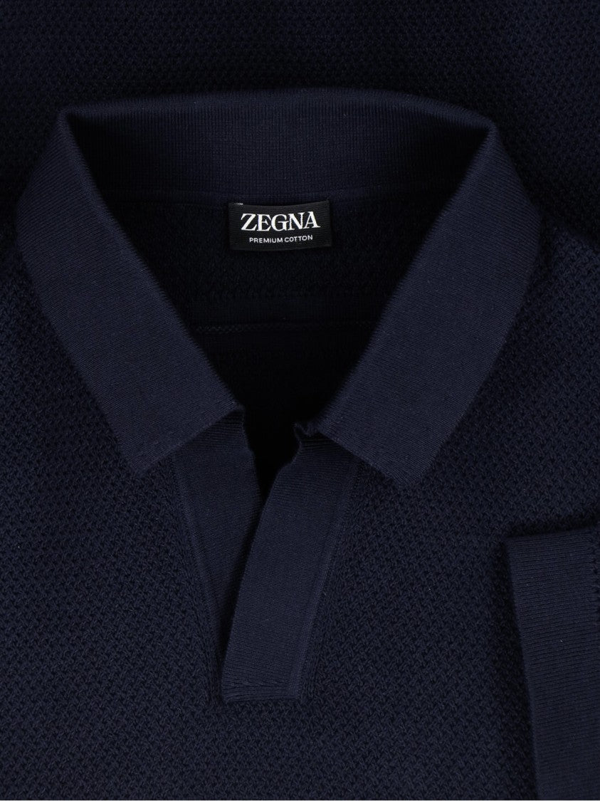 Zegna Navy Blue Cotton Classic Polo Shirt