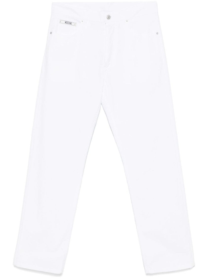 Moschino White Five-Pocket Logo Patch Trousers