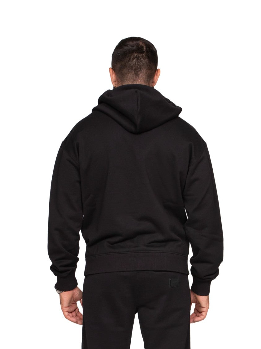 Dolce & Gabbana Black Zip-Up Hoodie With Drawstring Hood And Ribbed Details