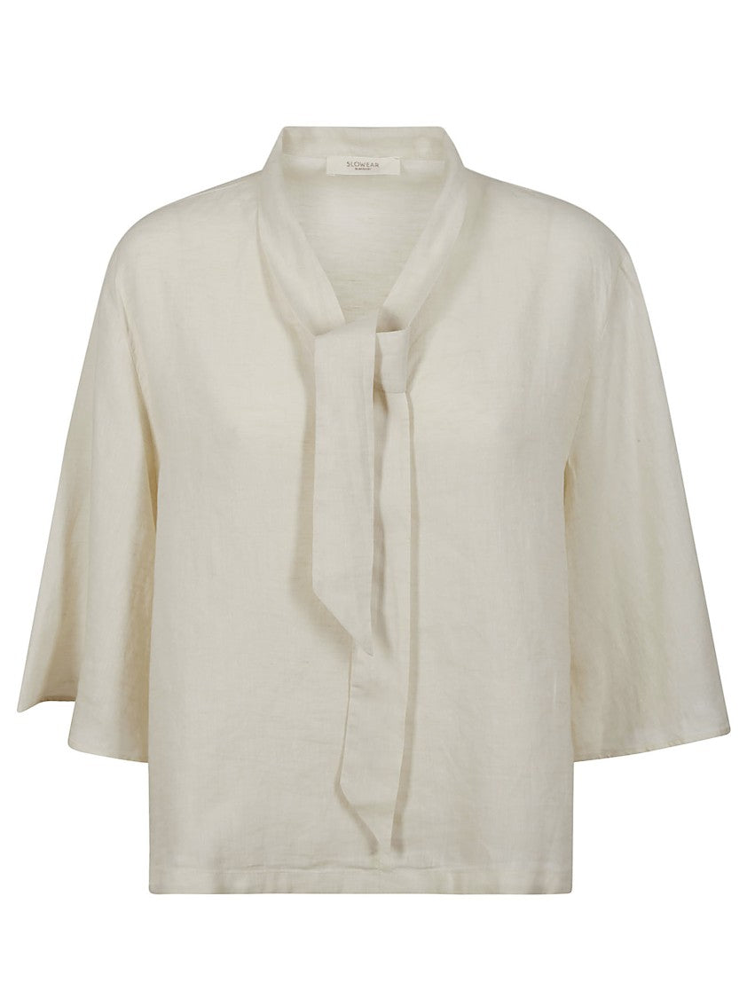 Glanshirt Relaxed Fit Linen Top With Unique Tie Detail