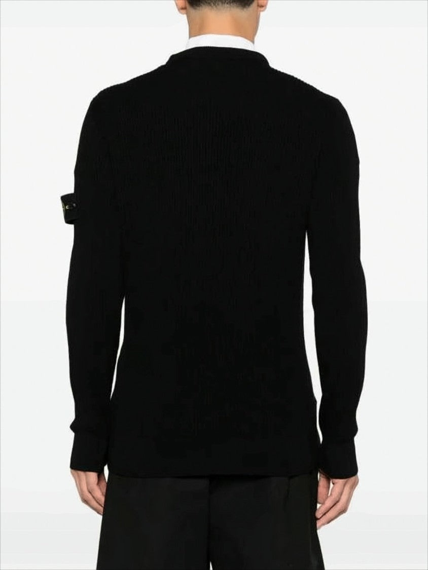Stone Island Crew Neck Wool Sweater With Compass Logo Patch