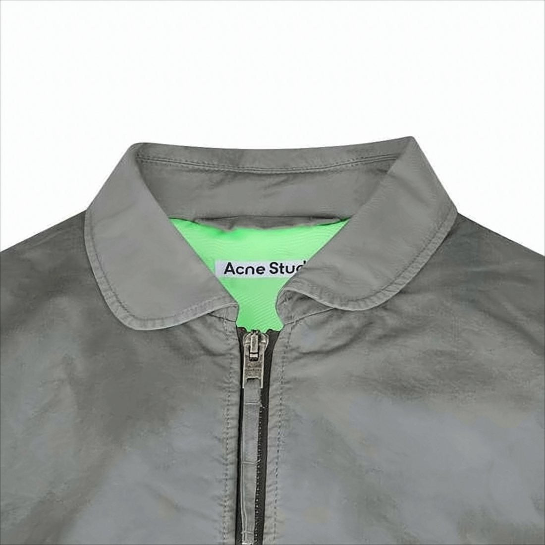 Acne Studios Matte Grey Bomber Jacket With Ribbed Cuffs And Contrast Lining