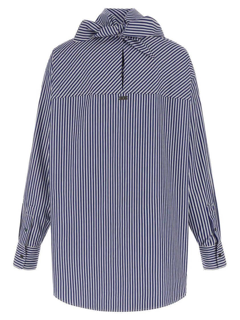 Ami Paris Bandana-Inspired Striped Blouse In Breathable Cotton