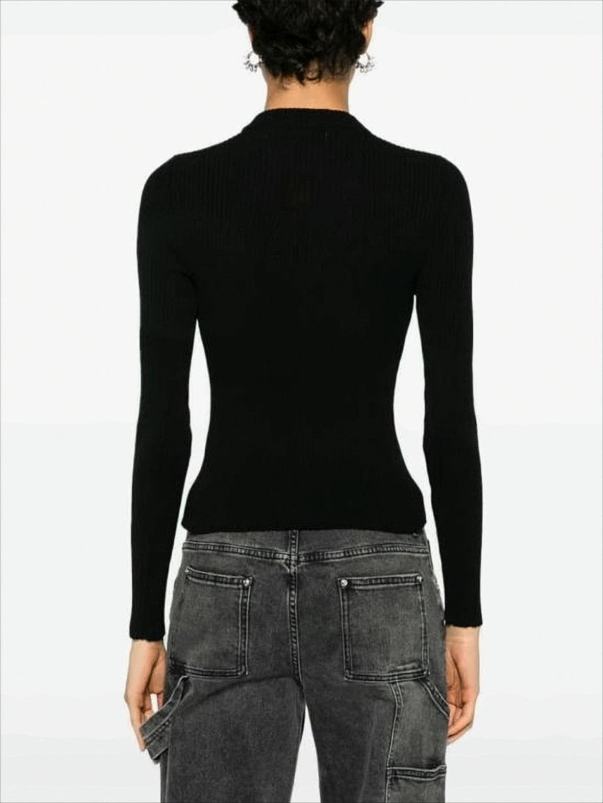 Msgm Ribbed High Neck Sweater With Logo Detail