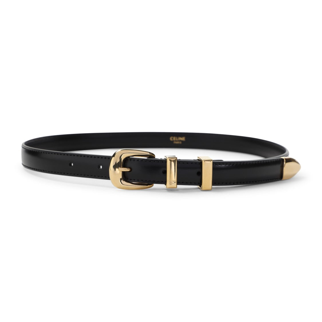 Celine Adjustable Small 18Mm Belt With Polished Brass Accents