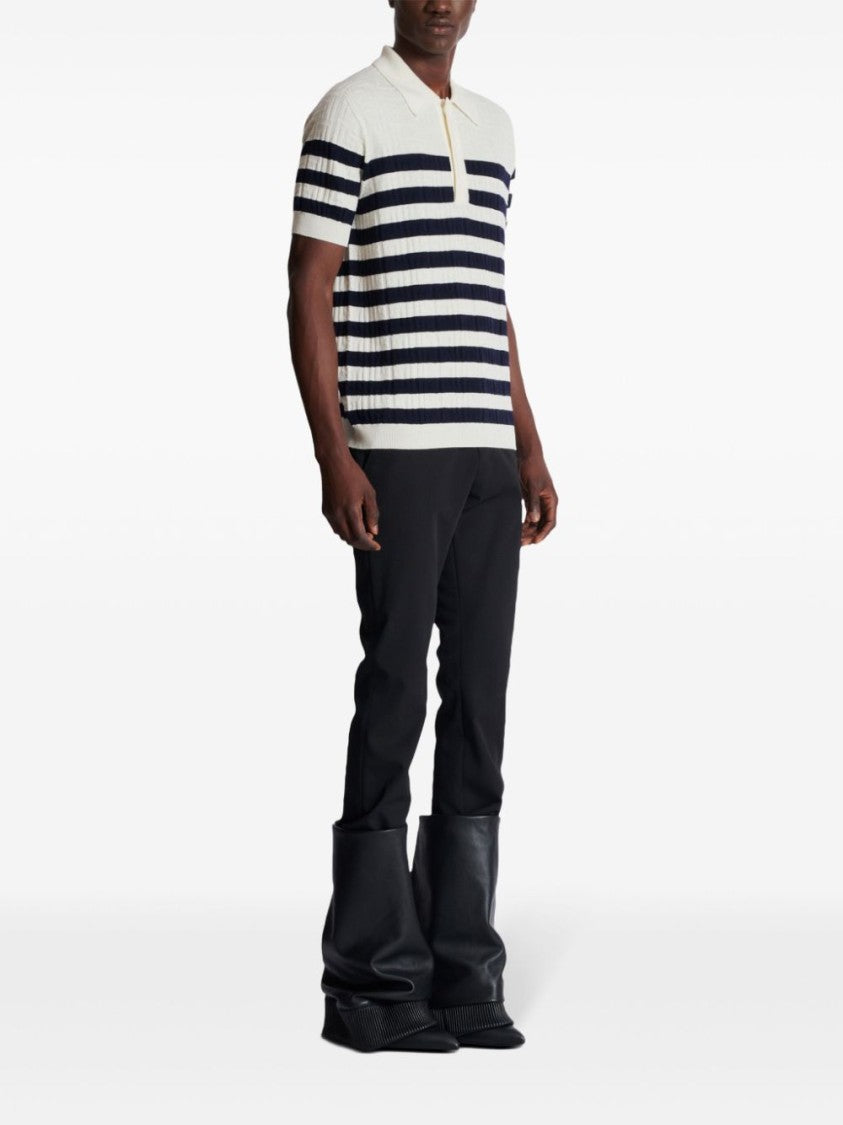 Balmain White Knitted Monogram Virgin Wool Polo Shirt