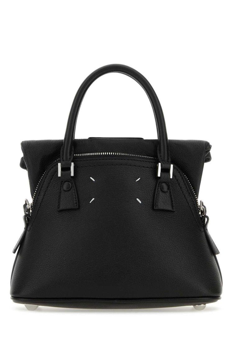 Maison Margiela Trapezoidal Handbag With Textured Finish And Chain Detail