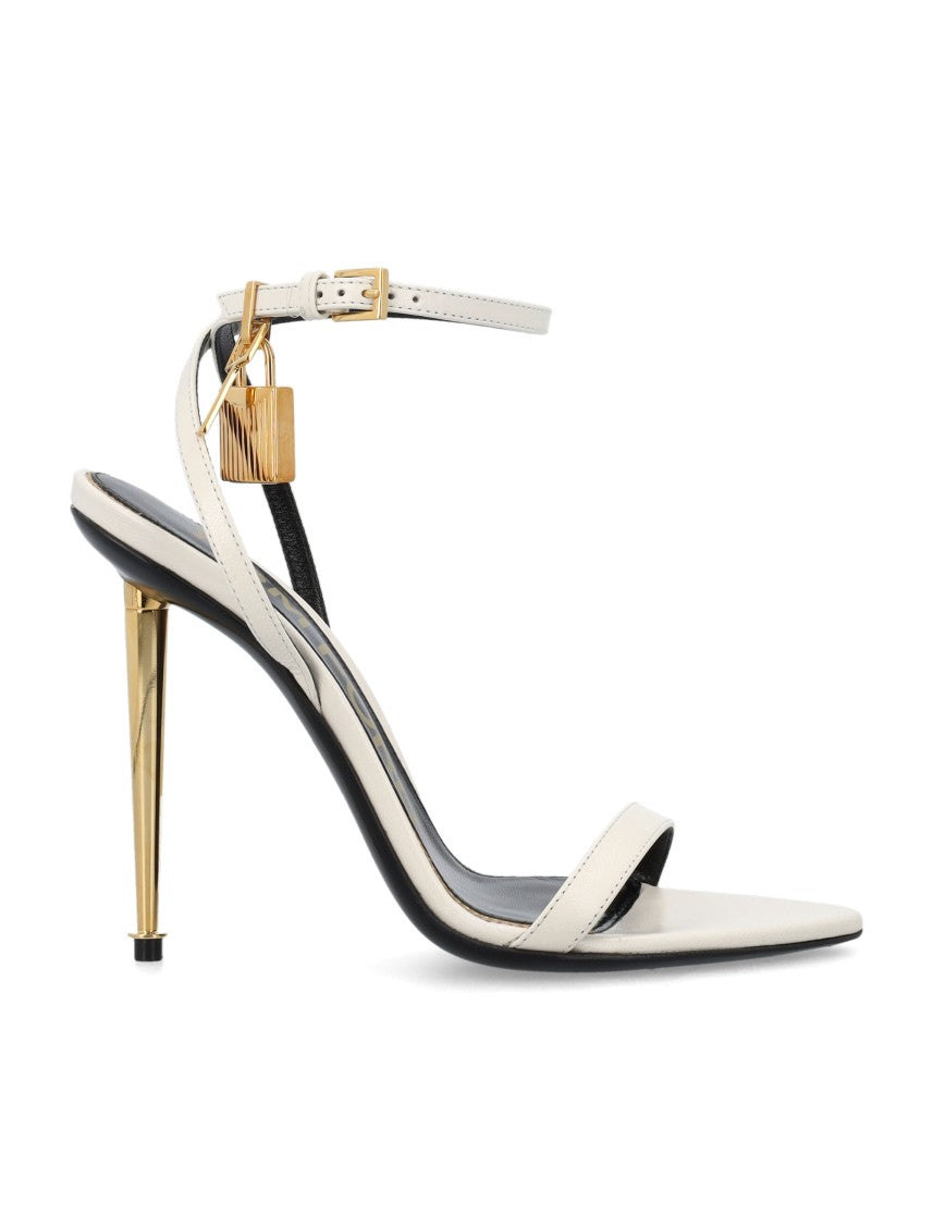 Tom Ford Leather Metallic Heel Padlock Sandals