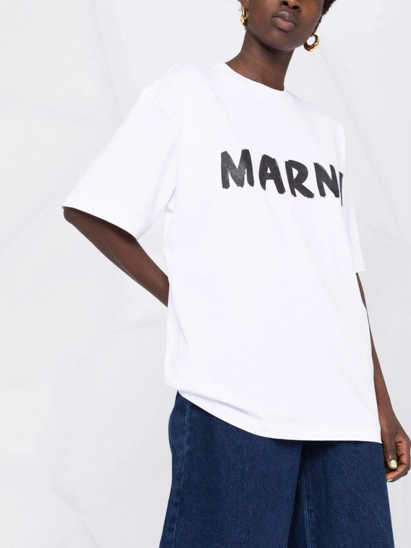 Marni Oversized White T-Shirt With Brushstroke Lettering