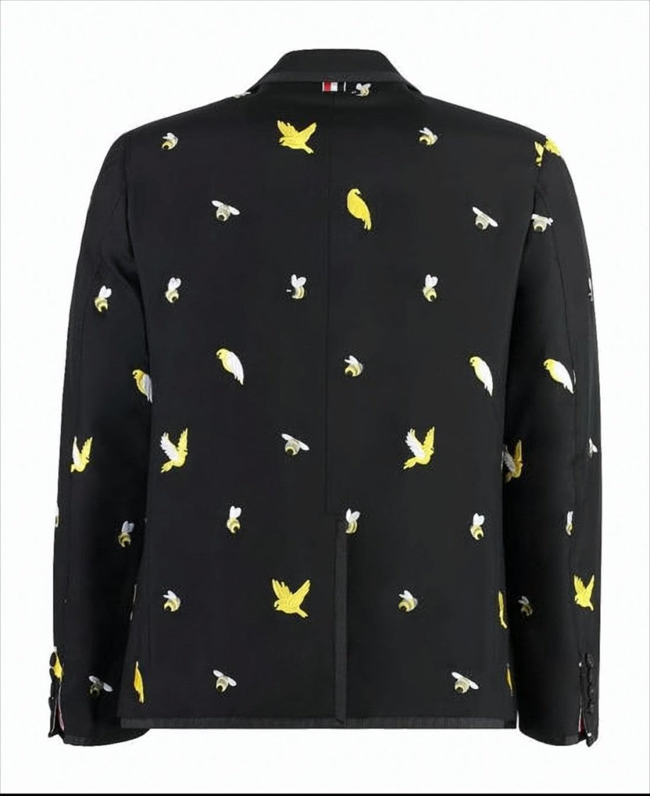 Thom Browne Tailored Black Suit Jacket With Playful Bird Motifs