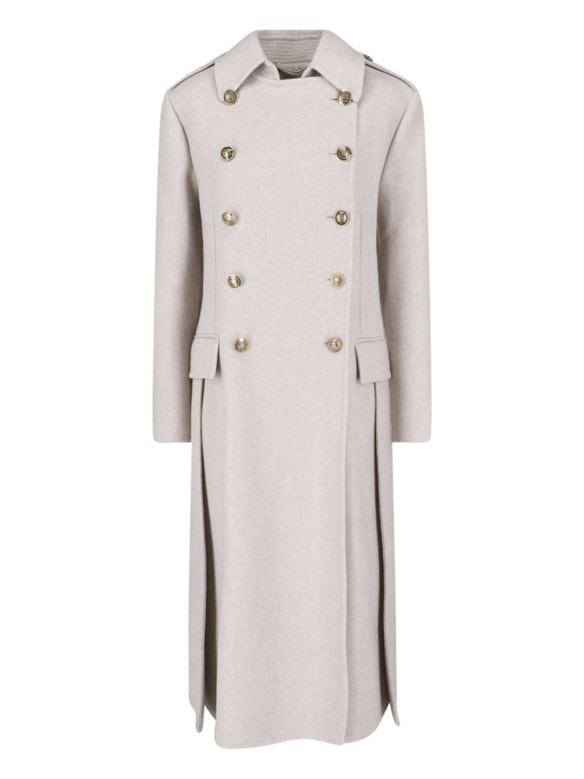 Ermanno Scervino Cream Double-Breasted Wool-Blend Coat