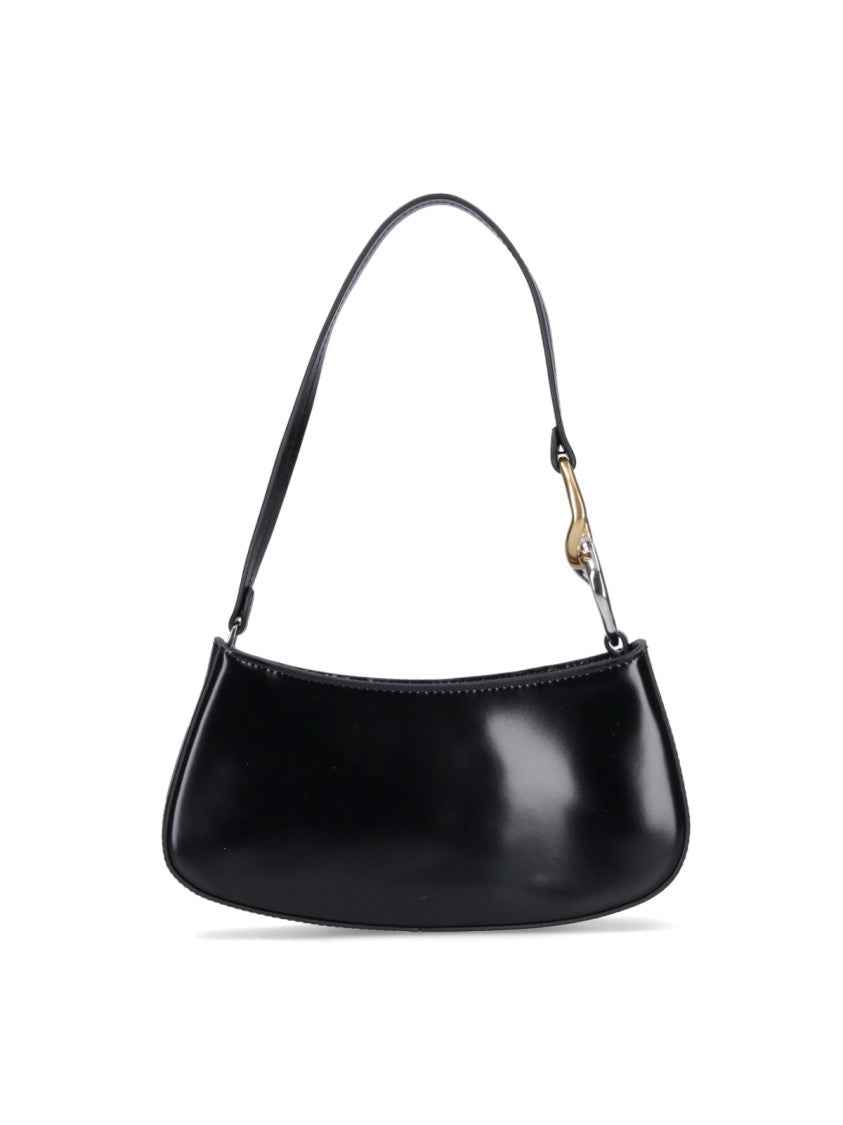 Staud Curved Black Handbag With Interlocking Metal Rings