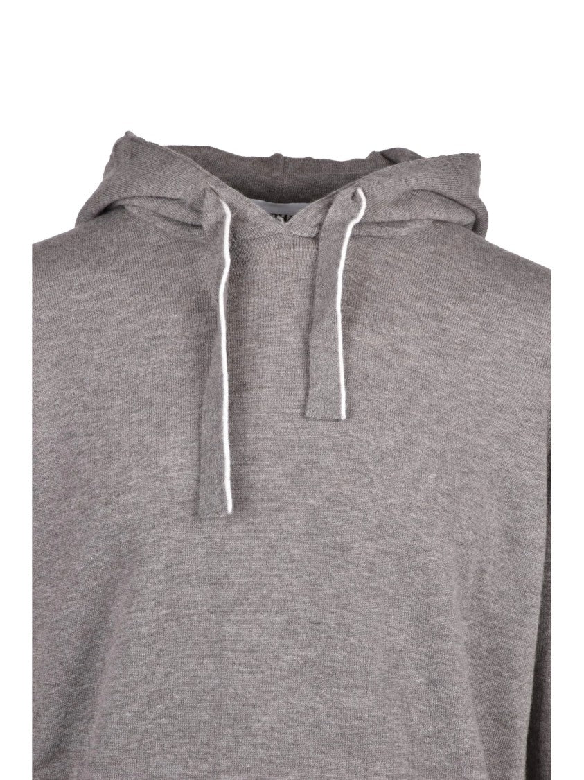 Alpha Studio Relaxed Fit Knit Sweatshirt With Hood And Ribbed Details