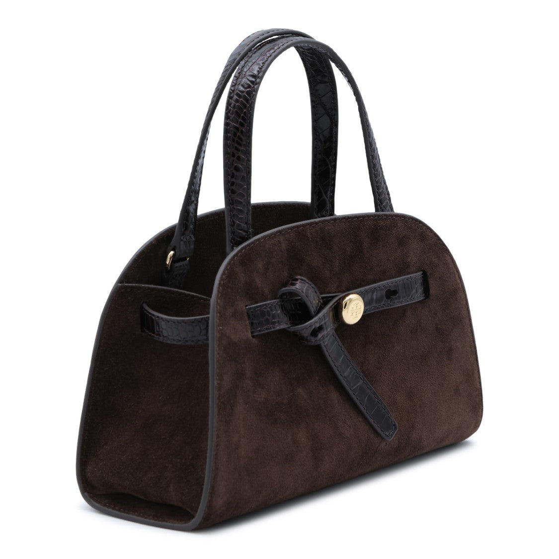 Tory Burch Structured Textured Shoulder Bag Suede Leather