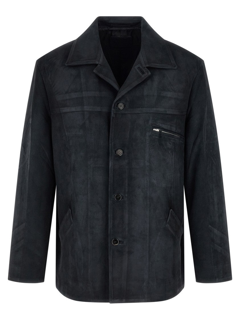 Prada Black Suede Jacket With Classic Shirt Collar
