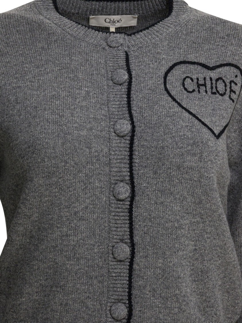 Chloé Wool And Cashmere Cardigan With Logo