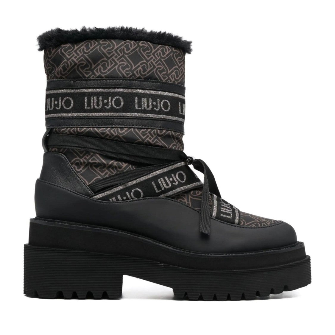 Liu Jo Brown Chunky Platform Sole Branded Strap Boots