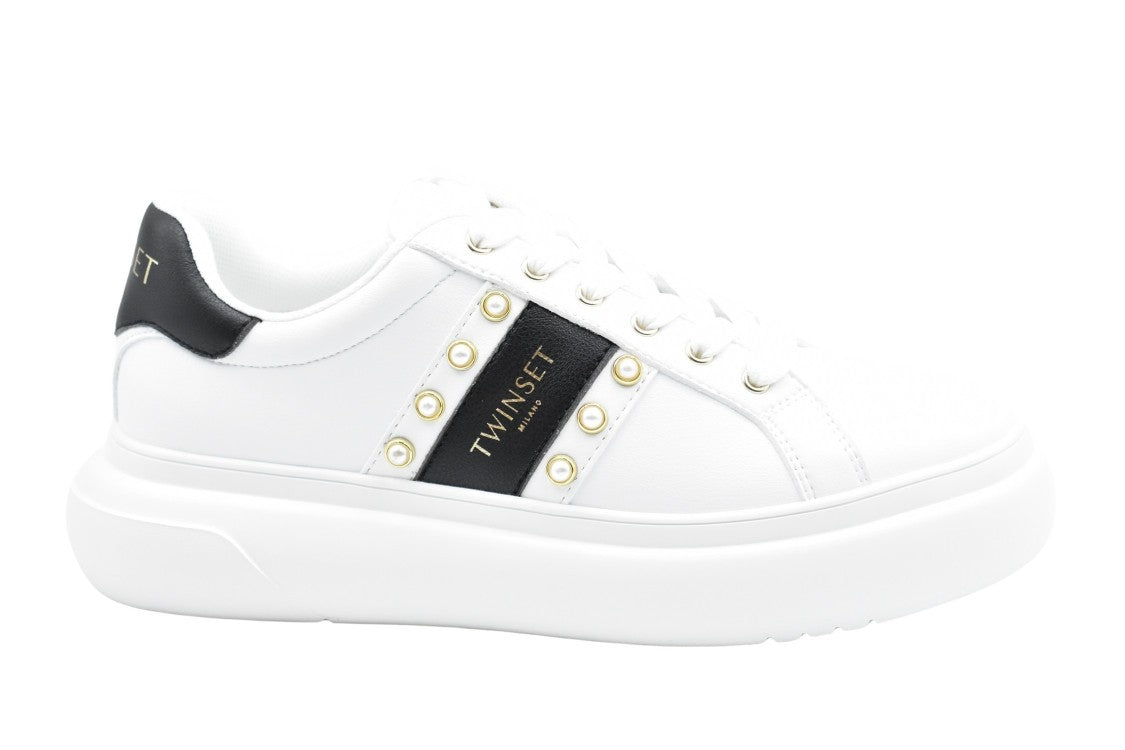 Twin-Set Sneakers With Contrasting Heel Tab And Gold Studs